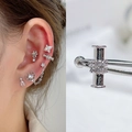 Silver earring set with cross and moon charms for multiple ear piercings in Korean style - EGD18 Star Tassel Cross