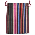 Ethnic cotton drawstring pouch with colorful vertical stripes and burgundy cord - 10*14cm / Thin Stripes 3