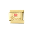 Golden stainless steel DIY charm featuring a red crown and Princess engraving - 0857 - Pink Crown - All Gold