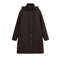 Chaqueta larga de mujer con capucha marrón oscuro con botones metálicos y tejido impermeable - XS / Negro