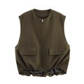 Women's dark olive casual sleeveless vest with front zipper and large flap pockets - S / Army Green