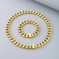 Conjunto de collar y pulsera de eslabones cubanos de acero inoxidable dorado para hombre - Pulsera 21cm / 13mm Dorado