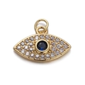 Golden Evil Eye pendant with clear zircons and deep blue center stone on white backdrop - CX141-11 Pave Dark Blue Eye