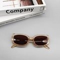 Detail-Draufsicht der Vintage Bernstein Oval-Sonnenbrille auf minimalistischem Hintergrund - Champagner