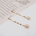 Elegant long tassel earrings featuring pink freshwater pearls and gold leaf chain - Freshwater Pearl + S925 Silver Pin / Pink