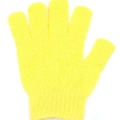 Exfoliating five-finger bath glove in textured yellow fabric for body scrubbing - Yellow