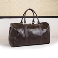 Dark brown woven large capacity travel bag with leather texture and top handles - No Shoe Compartment / Small (18L) / Coffee