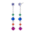 Elegant S925 silver needle drop earrings with multicolored cubic zirconia tassels - Silver - Gradient Multi-color Gem