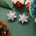 Silver snowflake earrings with zircon stones on festive Christmas background decor - Snowflake Stud Earrings-Silver / Silver