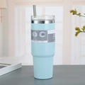 30oz light blue vacuum insulated stainless steel mug with straw and transparent lid - 890ml / Blue (Straight Style)