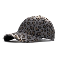 Casquette vintage imprimé léopard avec détails usés et bord effiloché style rétro - Réglable / Gris