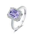 1ct emerald cut purple moissanite halo ring in S925 sterling silver with side stones - Light Purple