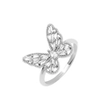 Elegant silver butterfly open ring with cubic zirconia wing inlay in silver finish - White Gold Butterfly