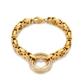 Exaggerated 18k gold plated stainless steel hollow heart link chain bracelet with crystals - Gold (KB151905-Z)