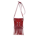 Borsa moto rossa retrò con borchie argento e lunghe nappe su sfondo bianco - Rosso