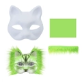 DIY cat mask kit with white pulp base and green faux fur for Halloween crafting - DIY Paper Pulp Mask And Accessories (Green)