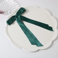 Pince à cheveux élégante en satin vert foncé avec double nœud et longs rubans - Vert foncé