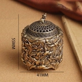 Vintage bronze crane incense burner with hollow lid and cat finial, 55mm height - Crane Incense Burner / Bronze