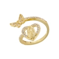 Detail of 18K gold butterfly heart ring with micro-paved cubic zirconia and Virgin Mary relief - VJ485 Gold (Virgin Mary Butterfly Heart)
