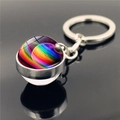 Double-sided solar system glass ball keychain with a vibrant rainbow galaxy pattern - Rainbow Galaxy