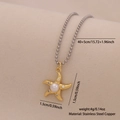 Golden starfish necklace with pearl and small crystals on a silver beaded chain - 3# Starfish