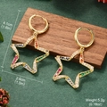 Detail showing dimensions of gold star earrings with colorful zircons and tassels - Gold Pentagram Multicolor Zirconia Hoop Earrings