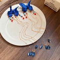 Vintage style dark blue embroidered butterfly earrings with golden tassel and beads - Blue Butterfly Duckbill Clip (Single)