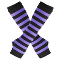 Close-up of black and purple striped knit arm warmers with functional thumb holes - One Size / Light Purple and Black Wide Stripes