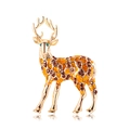 Golden deer brooch with orange enamel spots and rhinestones on white background - Spotted Reindeer (YNCP7233 Orange)