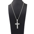 Close-up of iced-out cross pendant with black oil drip on silver cuban link chain - Silver Pendant + 70CM Cuban Chain