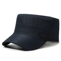 Men's dark blue flat top military cap with metal sportmen logo in durable canvas - Adjustable / Navy Blue