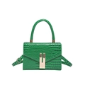 Green emerald crocodile pattern square handbag with gold metal clasp and top handle - Green
