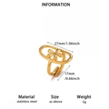 Detail view of gold stainless steel open ring with floral frame and product dimensions - JZ9125 Floral Cut-out Style / Gold