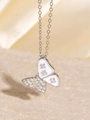 Silver butterfly necklace with crystal inlay and white mother of pearl wings - BXL0256-13 Silver Enamel Butterfly
