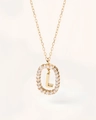 Collana in argento 925 dorato con pendente ovale, lettera L e zirconi incastonati - Stile ciondolo lettera L ovale con pavé di zirconi / Argento 925 / 50cm (40+5+5cm) / Oro