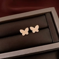 Elegant gold butterfly stud earrings with milgrain texture in a velvet jewelry box - 18K Gold Plated Butterfly (28# Silver Pin-Gold-18K Plated Butterfly)