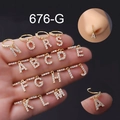 8mm micro-paved zircon A-Z letter nose rings in gold plated finish for women - Letter A / Gold