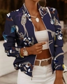 Navy blue zip-up jacket for women with colorful nautical anchor prints and baseball collar - S / Navy Blue