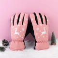 Guanti invernali rosa da ciclismo con renne e fodera in pile calda per il tempo freddo - Pile Stampa Renna Fiocco di Neve / Donna Stampa Rosa Nude