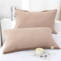Pair of brown houndstooth cotton gauze pillow towels with anti-slip straps for home - Regular/1 Piece / Coffee Union Jack Grid
