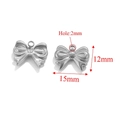 Silver stainless steel bow pendant charms with precise 15x12mm dimensions for DIY jewelry - Steel-C (1.52g)