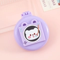 Purple round folding hairbrush with cartoon bear and makeup mirror for girls - Purple Straw Bear