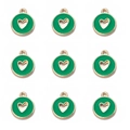 Green and gold heart-shaped charms with drip oil design for DIY jewelry making - Round Hollow Heart Style / Green