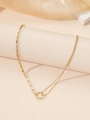 Collana in acciaio al titanio dorato con catena a scatola, catena a sfere e anello romano opaco - Oro