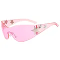 Pink Y2K rimless sunglasses featuring silver star accents and translucent lenses - One Size / Pink Lens Pink Frame
