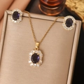 Elegantes Goldschmuck-Set mit ovalen lila Zirkonia-Steinen und Diamant-Akzenten - Goldgelb