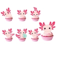 24-piece set of cute pink Axolotl cake toppers for themed party cupcake decoration - Small Cake Toppers