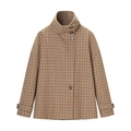 Klassische kurze Hahnentrittjacke in Braun und Schwarz mit Stehkragen und einreihigem Design - S / Braun-schwarzes Hahnentrittmuster
