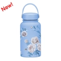 650ml wide mouth light blue insulated water bottle with white rose floral pattern - Smog Blue Rose Painting