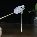 Vintage Haarnadel im chinesischen Stil mit lila Blütenblättern und goldener Quaste - Lila Blaue Blütenblätter Gold Quasten Haarnadel (发簪1281)
